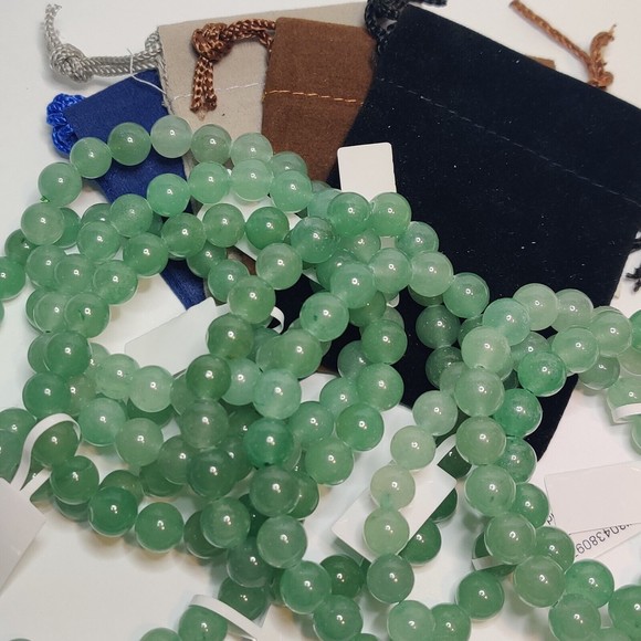 GREEN AVENTURINE STRETCHY ROUND 8mm BRACELET NAT. STONE w/ FREE FELT POUCH-B809 - Picture 11 of 14